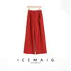 [Personalizado] Populares Pantalones de Pierna Ancha Retro Rojos de Alta Gama para Otoño e Invierno Traje de Pantalón Casual de Sarga de Lana para Mujer
