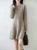 Novedad Otoño e Invierno 2026 Cuello Redondo Punto Trenzado 100% Lana Pura Vestido de Punto Suéter para Mujer Vestido de Punto de Lana