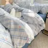Juego de Cama de Cuatro Piezas de Algodón Puro Clase A, Estilo Fresco y Sencillo, Sábana Plana 100% Algodón, Funda Nórdica, Sábana Ajustable, Juego de Cama para Dormitorio, Juego de Tres Piezas 4