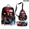 Mochila Escolar Anime 3D Nova Transfronteiriça, Mochila, Estojo, Bolsa de Ombro, Três Peças