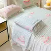 Colcha de verão espessada de látex de seda gelada, saia de cama de quatro peças, lavável à máquina, ar condicionado, conjunto de três peças