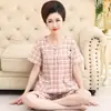 Pijama de algodão feminino de verão, manga curta, calça capri coreana para mães de meia-idade e idosas, luxuoso e nobre, tamanho grande, roupa de casa