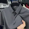Camiseta de Manga Corta de Seda de Hielo para Hombre, Top Casual con Cuello de Solapa, Nuevo Estampado de Verano 2025, Camisa Polo Sin Costuras, Ropa para Hombre