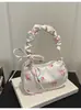 Bolsa de Hombro Dulce Estilo Coreano para Mujer 2026 Nuevo Modelo Bolso de Mano con Lazo Floral Bolsos de Hombro Versátiles con Cordón de Nicho