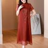 Vestido vermelho bordado pesado feminino verão 2023 novo estilo mãe elegante gola clássica vestido de comprimento médio