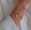 Pulsera Doble Capa con Colgante Estrella Polar Estilo Europeo y Americano Transfronterizo, Moderna y Única, Estilo Ins Sencillo, Joyería Versátil para Mujer