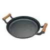 Frigideira para Panqueca de Ferro Fundido com Cabo de Madeira, Frigideira Doméstica de Fundo Plano, Chapa para Panqueca, Sem Revestimento, Direto da Fábrica de Origem
