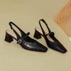 Sandalias francesas Mary Jane Baotou para mujer, tacón grueso, verano 2025, nuevo, plateado, hueco en la parte trasera, zapatos individuales con correa, tacones altos