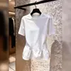Top Preto com Babados e Manga Longa 2026, Emagrecedor e Versátil para Usar por Cima, Nova Chegada Estilosa e Elegante em Branco