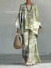 Conjunto de Dos Piezas para Mujer con Estampado de Nueva Tendencia Elegante para el Trabajo Moda Casual Camiseta de Manga Larga con Cuello Redondo + Pantalones Acampanados