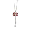 Collar de Plata de Ley S925 Incrustado con Cristal de Granate Topacio Estilo Chino Calabaza Moneda de Cobre Borla Fu Lu Cadena para Clavícula