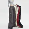 Calças cargo de caminhada estilo americano para mulheres, novas calças casuais largas de perna larga, calças esportivas funcionais de algodão lavado para atividades ao ar livre