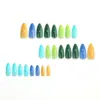 Uñas postizas almendradas multicolor estilo bosque en colores sólidos contrastantes amarillo, verde y azul, pegatinas de arte de uñas transfronterizas