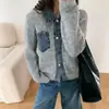 Novo cardigã suéter de malha jeans patchwork gola polo estilo coreano outono e inverno, peça externa solta e moderna para mulheres
