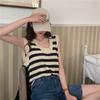 Camisola de punto a rayas vintage para mujer, prenda exterior holgada y adelgazante, sin mangas, para verano de 2024