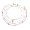 Joias de Inverno Transfronteiriças Novas Pingente de Borboleta Rosa Amor Pérola Imitação Contas de Arroz Colar Infantil Feito à Mão com Contas