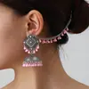 Conjunto de Brincos com Sino e Franja de Strass Estilo Étnico Retrô Transfronteiriço e Corrente para Cabelo, Acessórios de Moda de Alta Qualidade e Elegantes