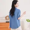 Foto Real da Camisa Jeans Estilo Francês Lyocell Toque Fresco, Nova Camisa Feminina de Verão Solta de Manga Curta