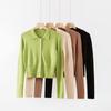 M1909-19 Otoño Estilo Coreano Ajuste Delgado Versátil Solapa Pequeña De Un Solo Botón Manga Larga Cárdigan de Punto Chaqueta Simple