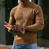 Suéter de punto cálido para otoño e invierno de comercio exterior transfronterizo para hombre, estilo coreano ajustado simple de color liso con cuello alto, jersey de capa base