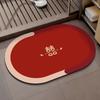 Felpudo con diseño de personaje alegre para sala de bodas, felpudo rojo festivo, absorbente, antideslizante, de diatomeas