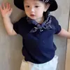 Ropa Infantil Coreana 26 Nuevo Estilo Verano Bebé Delgado Cuello Polo Hueco Tejido de Punto Manga Corta Casual Conjunto de Shorts para el Trabajo