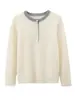 NaihuhulamaoSuéter de punto redondo color block simple y cómodo de cachemira de seda para mujer, suéter pullover elegante de otoño e invierno
