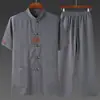 Roupa Tang de Linho para Pai de Meia-idade e Idoso, Roupa Masculina de Manga Curta, Estilo Chinês de Verão, Roupa Masculina de Algodão e Linho de Manga Meia-manga Hanfu