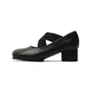 Sapatos de Salto Único 5CM Sapatos de Bico Dividido em Couro Genuíno Sapatos Retro Pata de Porco Tiras Cruzadas em Couro de Cavalo Salto Grosso Mary Janes Sapatos Femininos Outono 2026