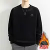 Nova moda outono e inverno: moletom masculino gola redonda, espesso, com forro de fleece, design de peça única em fleece, quente, blusa masculina plus size