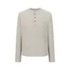 Camiseta popular masculina em estoque, estilo old money, camisa polo outono e inverno, camiseta retrô americana de manga longa com gola Henry tamanho grande para homens