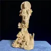 Adornos de Boj Tallado de Pez Dragón Goteando Guanyin, Estatuas de Buda Avalokitesvara Compasivo y Compasivo, Artesanías de Figuras