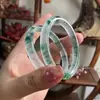 Venta al por mayor directamente del fabricante.: Brazalete Pulsera Ancho Redondo de Jade Cuarcita Natural de Alta Calidad, Jade Espuma de Agua Congelada Azul Cielo
