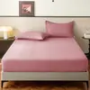 Estilo Amazon Comercio Exterior Transfronterizo Color Sólido Franela Cepillada Sábana Bajera Ajustable Funda Lavable Funda Protectora Juego de Sábanas Bajeras de Tres Piezas Cubierta Antipolvo