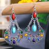 Brincos retrô vermelhos europeus e americanos, brincos de gota de textura personalizada, estilo étnico, grandes brincos de diamante em forma de leque, atacado