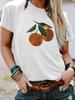 Em estoque Europeu e americano moda gola redonda laranja fruta top camiseta feminina Amazon em estoque solto manga curta comércio exterior atacado