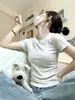 Camiseta Branca Slim Fit para Mulheres, Estilo Básico de Verão, Versátil Elástica de Manga Curta