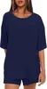 Amazon Conjunto Transfronterizo Europeo y Americano para Mujer de Color Sólido Casual Holgado Cuello Redondo Manga Corta Tops Shorts Conjunto de Dos Piezas para Mujer