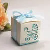 Caixa de doces com tampa superior e inferior vazada para carrinho de bebê, caixa de presente para festa de aniversário, caixa de papel com urso vazado e fita