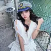 Gorra Rayada Azul Marino Estilo Japonés Sombrero de Verano Versátil para Mujer Playa Circunferencia de Cabeza Grande Sombrero para el Sol Bonito Boina Estilo Japonés