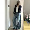 Jeans Americano Retrô de Perna Larga para Mulheres, Novo Verão 2026 Cintura Alta Solto Emagrecimento Calças Retas