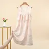 Pijama de verano para mujer, vestido de algodón brocado nube estampado, anti-transparente, sin mangas, fino, talla grande, corte holgado, adecuado para usar en casa