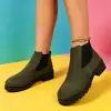 Botas Chelsea de Camurça Retrô Femininas Bico Redondo Salto Bloco Solado Grosso Botas Martin Botas Femininas Outono Inverno Transfronteiriças