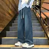 Jeans Americano de Perna Reta com Forro de Lã Masculino Outono Inverno Calças Engrossadas Calças Masculinas Estilo Neutro Marca Tendência High Street Soltas Tamanho Grande