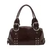 Bolso de bowling tachonado de moda 2026 nuevo modelo bolso de mano para mujer de un solo hombro para llevar bajo el brazo con un toque vintage de alta gama