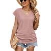 Amazon Europa y Estados Unidos comercio exterior transfronterizo primavera y verano 2025 nuevo color sólido cuello en V bolsillo manga corta camiseta top para mujer en stock