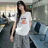 Venda flash: Camiseta feminina estampada estilo coreano de manga curta, nova coleção de verão, gola redonda, leve, respirável, casual e versátil