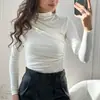 Top feminino de manga comprida sexy para comércio exterior europeu e americano, nova camiseta da Amazon, gola alta, slim, camisa base, top para atacado