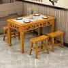 Mesa e Cadeiras para Lanchonete em Madeira Maciça Restaurante Loja de Macarrão Mesa Retangular para Fast Food Cantina Comercial Mesa para Churrasco Carbonizado Hot Pot