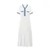 Ropa de mujer europea y americana para primavera y verano, nueva moda, cuello redondo, mezclilla, botones simples, costuras, vestido de punto de manga corta